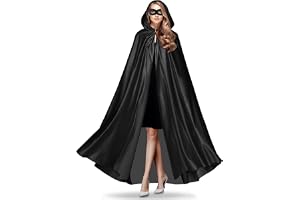 AKONE Peleryna na Halloween z kapturem, unisex, czarna, na Halloween, zestaw dla dorosłych, kostium wampira, kostium na Halloween, średniowieczny szlafrok, 180 cm