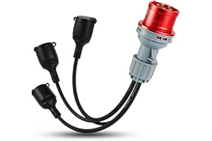 MUMISUTO Adaptateur CEE-Répartiteur de Courant Fort 400 V 16 A,Fiche vers 3 x 230 V, Câble Adaptateur CEE de Camping,Monophasé vers Triphasée, Câble d'extension avec câble de 0,5m, Pour caravane