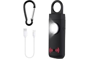 QINGCMING Alarme Personnelle Anti Agression 130dB avec Urgence Lampe de Mini - Sifflet de Défense Électronique Compact avec Fonction Alarme Intelligente - Kit de Sécurité Portable Noir