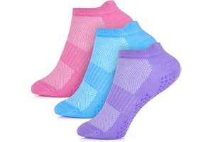 SOCKSVILLE Girls 3/6 Pairs Trainer Cotton Grip Socks | Black/Pink/Purple/Teal | Arch & Heel Tab Support | Sports | Breathable, Lightweight, Comfortable | Athletic, PE, Exercise, School | 6-8.5, 9-12, 12.5-3.5