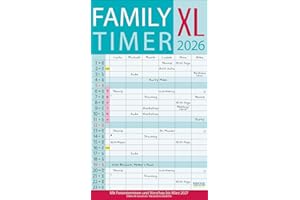 XL Family Timer 2026: Familienplaner mit 6 breiten Spalten. Hochwertiger Familienkalender mit Ferienterminen, extra Spalte, Vorschau bis März 2027 und nützlichen Zusatzinformationen.