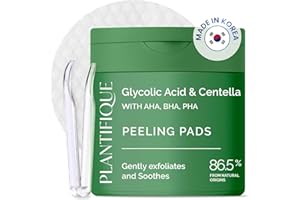 PLANTIFIQUE Almohadillas Exfoliantes Coreanas 60 piezas, con Niacinamida, Acido Glicólico, CICA, AHA, BHA, PHA para Renovación Suave de la Piel - Korean Skincare Toner Pads - Envase rellenable
