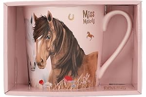 Depesche 13559 Miss Melody Dusty Rose - Tasse in Rosa, mit Pferde Motiv, Blumen Muster und Spruch, Trinkbecher aus Porzellan mit Henkel, Füllmenge ca. 300 ml