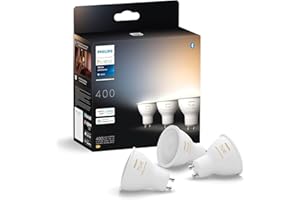 Philips Hue - Bombilla LED Inteligente, GU10, Luz Blanca de Cálida a Fría, 4.2W 400 lúmens, Compatible con Alexa y Google Home - Pack de 3 Bombillas LED inteligentes