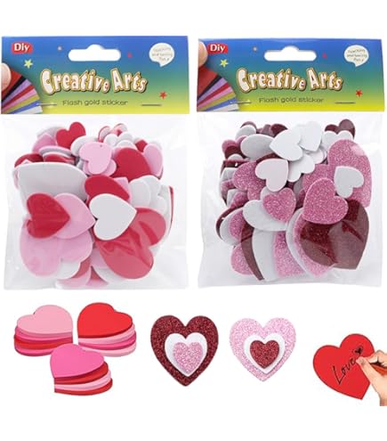JZK 180 Adesivi Schiuma A Forma Di Cuore Con Glitter – Colori Misti Autoadesivi 3D Per Bambini, Lavoretti Creativi, Scrapbooking E Decorazioni Fai Da Te (45 Mm - 20 Mm)