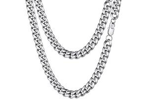 PROSTEEL Collana Uomo a Catena Cubana Barbazzale Grande Robusta, Larga 5 6 10 14 mm, Lunghezze Varie 35-75 cm, Acciaio Inossidabile/Placcato Oro, Argento Oro Nero, Regalo Ottimo (con Confezione)