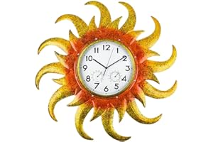 HOBYLUBY Große Outdoor-Uhr, leise, nicht tickend, Sonne, Outdoor-Wanduhr mit Thermometer und Hygrometer, Kombi-Außenuhr für Terrasse, Heimdekoration (gelb)