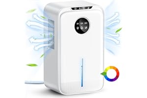 WAROUS Deumidificatore Casa 2500ML Deumidificatore Portatile Con Tubo di Scarico,Sonno Silenzioso Timing 8/12/24H Luci LED 7 colori Spegnimento Automatico,Per la Casa,Bagno,Cabina Armadio,RV