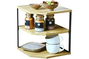 Kesper | Regał narożny kuchenny z 2 poziomami, materiał: płyta pilśniowa, metal, wymiary: szer. 26 x wys. 28 x gł. 26 cm, kolor: naturalny, czarny | 27833