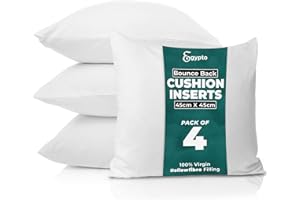 EGYPTO Pack of 4 Cushion Inserts 45cm x 45cm – Soft & Plump 18 x 18 Cushion Insert – Hypoallergenic Cushion Inner – Bounce Back Cushion Pads for Sofa & Couches (Pack of 4-18" x 18")