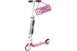 HUDORA Scooter BigWheel 125 - Patín de Aluminio Seguro niños - Patinete Urbano Ajustable y Plegable para hasta 100kg - Patinete Estable con Correa de Transporte