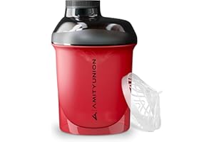 AMITYUNION Protein Shaker Protein Shake Deluxe 400 ml Nano - Shaker protéiné étanche, sans BPA avec tamis et balance pour shakes de poudre de protéine de lactosérum crémeux - concentrés rouge noir