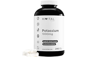 HIVITAL FOODS Kalium 1000 mg aus organisches Salz von Kaliumcitrat. 240 vegane Kapseln für eine fast 3-monatige Kur. Essentielles Mineral für den Körper. Hergestellt von HIVITAL