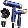 YAPOY Professional Hair Dryer with Diffuser Fast Drying 200 Million Ionic Blow Dryer with 110, 000 RPM High-Speed No Heat Damage Intelligent Thermo-Control Low Noise - Blue
