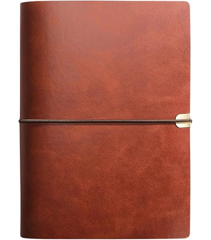 Rieoany Quaderno A5 Ricaricabile, Stile Vintage in Pelle, Cinturino Removibile, con Penna Nera, 17,2x23,5 cm, 100 Pagine Incluse, Colore Marrone Rossiccio