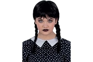 Smiffys Kids Gothic School Girl Wig with Plaits & Fringe, Halloween Child Fancy Dress, Gothic Dress Up Wigs