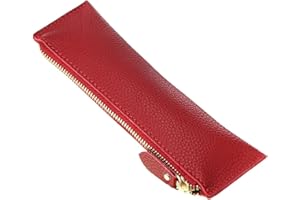 BTSKY Vintage miękki piórnik z prawdziwej skóry, etui retro, torba na artykuły pa, organizer, przechowywanie dla studentów, biznesmenów i artystów (czerwony)