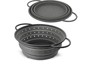 Coolinato – Sieb aus Silikon faltbar 24 cm Grau – Nudelsieb für Pasta, Gemüse & Obst - Küchensieb spülmaschinenfest, BPA-frei, & hitzebeständig bis 230°C - Platzsparendes Abtropfsieb zusammenklappbar