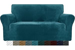MAXIJIN Thick Velvet Sofabezüge 2-Sitzer Stretch rutschfeste Loveseat Bezüge für Wohnzimmer Hunde Pet Plüsch Love Seat Couch Schonbezüge Furniture Protector (2 Sitzer, Schwarzgrün)