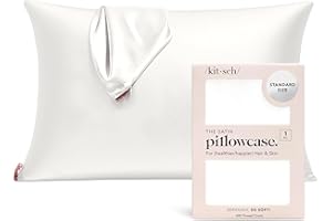 Kitsch Satin Pillowcase with Zipper for Hair & Skin, Softer Than Silk Pillow Cases Queen, Smooth Pillow Covers, Machine Washable, Wrinkle-Free, Cooling Satin Pillow Cases Standard Size 19"x26", Ivory