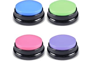 QOOLOO 4 Packs Dog Buttons for Communication and Training, Recordable Dog Buttons Pet Command Buzzer, 30 Second Record & Playback, Speech Training Buttons for Dog Cat Training Interactive Toy