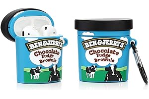 LEWOTE Derhom Silikonowe etui Zabawna Okładka Kompatybilna z Apple Airpods 1 i 2 [Seria Puszek do Napojów] (Lody Benjerry'ego)