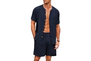 Ekouaer Herren Schlafanzug Kurz Pyjama Baumwolle Kurzarm T-Shirt Pyjamahose Zweiteilig Set Knopfleiste, S-XXL