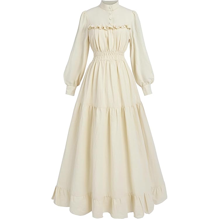 FCCAM Pioniermädchen-Kostüm - Kolonialkleid Mit Schürze, Rosa, Kurzärmelig, Größe XL