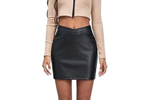 EMOTTOS Falda Corta Cuero Mujer, Wrap Cadera Lado Sexy Arrugas de Cintura Alta Apretada Minifalda, Retorcida Envuelva la Cadera, Cintura en V A-Line Cremallera PU Piel Sintética Mini Falda, S-L Negro