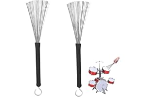 CHUMHU Pair of Jazz Drum Brushes with Telescopic Drumsticks, 2 Pcs Drum Brush Telescopic Wire Percussion Brush, Wire Brush for Snare Drums Nylon Drum BrushFlexible Silent Nylon Drum Drush, Drum Stick Brushes