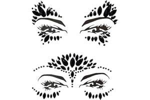 Rhsemi 2 pezzi di pietre preziose tatuaggi temporanei glitter strass viso gioielli strass per carnevale musica festa trucco
