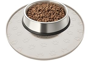 YEICXOH Hundenapf Matte mit Erhöhtem Rand, Verdickter Silikon, Wasserdicht, rutschfest, Hundeabdrücke,28x28 cm (1 stück Beige, 28X28 cm)