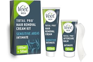 Veet Men's Intimate Hair Removal Kit - 100 ml Cream, 50 ml After Shave Balm, Spatula - Genital & Pubic Remover for Smooth Skin