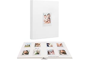 RUIBYTREE Álbum de fotos de 128 bolsillos con espacio para escribir, ventana frontal, álbumes de fotos Polaroid de 3 pulgadas compatibles con Fujifilm Instax Mini 12 11 9 8 7s, Polaroid 300, HP Sprocket(Blanco)