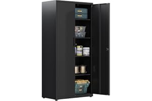 HOMSTEEL Aktenschrank, Mehrzweckschrank, Stahl-Aufbewahrungsschrank, Werkstattschrank, 180 x 80 x 40 cm, Schwarz