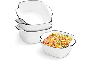 Vikcvcsc Set di 4 Piatti da Forno in Ceramica, 400Ml Teglia da Forno Piccole Piastre da Forno con Manici,Teglia per Lasagne/Cucinare/Cena/Torta, Cucina Teglia da Forno,Sicuri al Forno e al Microonde