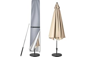 wiipara Parasol Cover with Rod, Parasol Protective Cover fit for Waterproof UV-Block Windproof Large Umbrella Cover with Zip and Storage Bag for Garden Outdoor (Grey, 190x30(top) x50(bottom) cm)