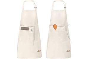 Viedouce 2 Pezzi Grembiule da Cucina Chef,Grembiule da Ristorante BBQ Bar Chef Cucina,Regolabile Grembiuli con Tasche Chef di Cucina,Impermeabile,Gembiule Cucina Uomo Donna