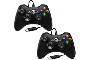 SWCTIM 2 Pack Replacement for Xbox 360 Controller Wired,Wired Controller Compatible with Xbox 360 & Slim Console and PC Windows 7/8/10,with Upgraded Joystick,Double Vibration,Black