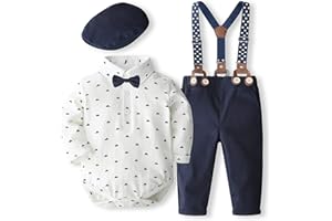 Volunboy Bebe Garçon Costume Gentleman, Noeud Papillon Chemise Carreaux + Pantalon 4 Pièces