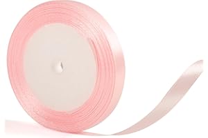 YAAVAAW Ruban de satin rose pastel fin de 22 m x 10 mm (2/5 pouces), ruban pour voiture de mariage, pour emballer des cadeaux, mariages, Noël, anniversaires, paquets cadeaux, gâteaux, rubans pour cheveux