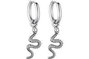 Bandmax Boucles d'Oreilles Serpent Homme en Acier Inoxydable/Noir, Clous/Créoles/Pendantes d'Oreille Cobra/Boa, Punk Style