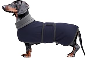 MOREZI Winterhundejacke mit wattiertem Flusenfutter, verstellbarem Klettknopf und hochklappbarem Stehkragen. Sehr gut geeignet für Dackel und kleine und mittelgroße Jagdhunde-Navy-M