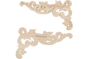 MUXSAM 2PCS Moulure Decorative en Bois, Appliques Meubles Ornements Bois Non Peint, Sculptures Murales Décoratives Vintage， Applique Sculpté de Style Européen, Décoration Angle de Porte