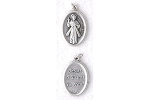 ERKIC Cross My Heart 20mm JESUS DIVINE MERCY Oxidized Silver Nickel Catholic Patron Saint Medal