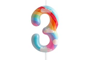 CXRYRZHE 3rd Birthday Candles Number 3 Pink Rainbow Birthday Party Cloud Rainbow Theme Adorable Design for Baby Girl Boy Birthday Cake Topper, Graduation Celebration Anniversary Wedding Decorations