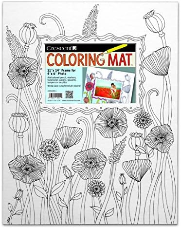 Crescent Cardboard Co Colouring Photo Mat 11-Inch x 14-Inch with 4-Inch x 6-Inch Opening Poppies, Acrylic, Multicoloured, 3-Piece
