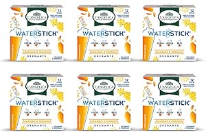 L'Angelica, Waterstick, Gusto Ananas e Mango, Drenante, Con Vitamine e Minerali, Contro Stanchezza e Affaticamento, Zero Zuccheri & Zero Calorie, Senza Conservanti, 6 Astucci da 12 Stick