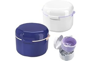 IBMLOMM 2 Cajas para Dientes Postizos con Cesta de Limpieza (Azul y Blanco) - Baños para Dentadura, Kit Limpieza Dental, Don Limpio, Caja Dentadura