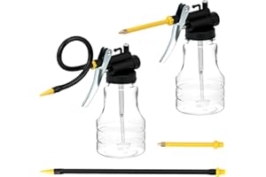 QWORK® 2 Pack 250ml Transparent Oil Can with Rigid & Flexible Spouts, High Pressure Hand Pump Oiler Lubrication Oil Bottle